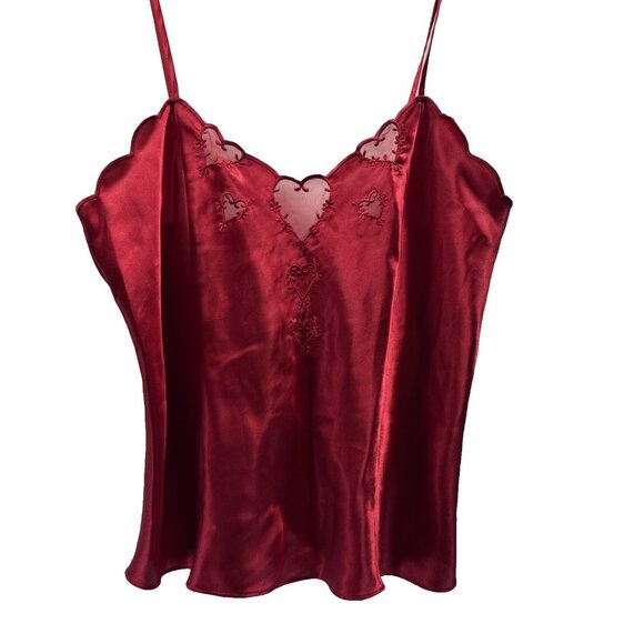 Valerie Stevens Tops - Valerie Steven’s Y2K‎ Cami Satin Cut Out Glam Club Solid Red Christmas Silky